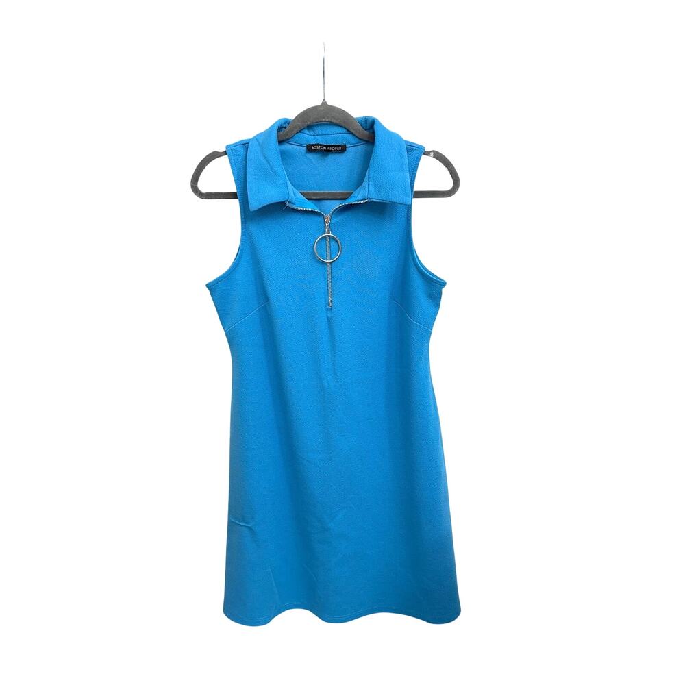 Boston Proper Zippered Sleeveless Blue Polo Style Dress Women's Size 10